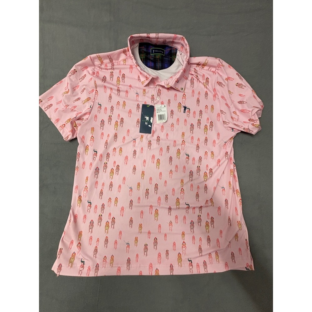 William Murray And They're Off Polo Shirt Pink Horse Racing Golf Men's XL NWT - Picture 6 of 14